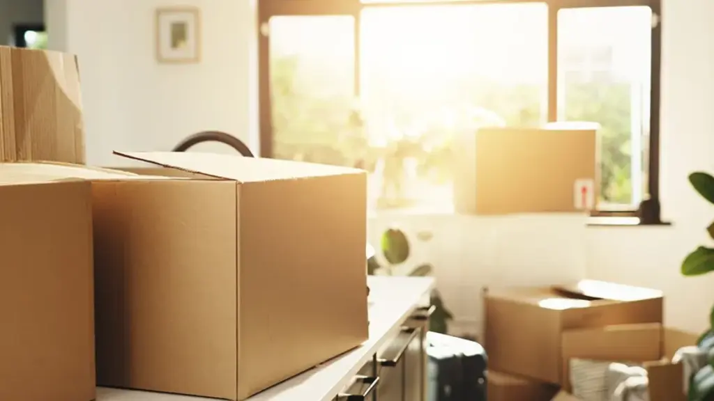 Letzte Kartons in einer fast leeren Wohnung vor der besenreinen Übergabe